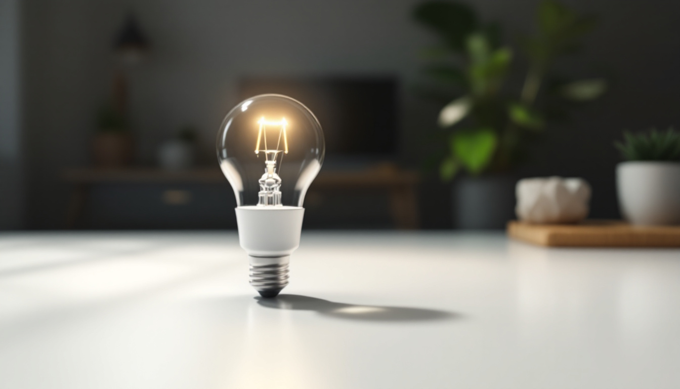 A photograph of a standard light bulb in a well-lit setting