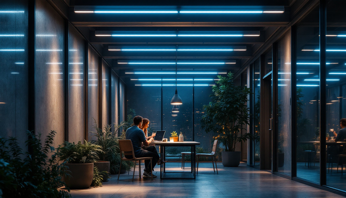 A photograph of a well-lit indoor or outdoor space showcasing linear lights in action