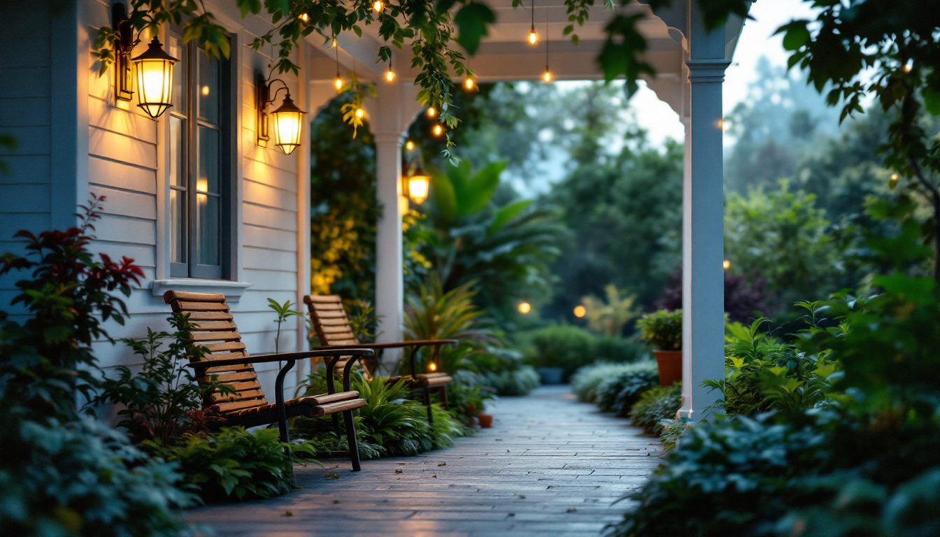 A photograph of a beautifully illuminated porch featuring an energy-efficient led light