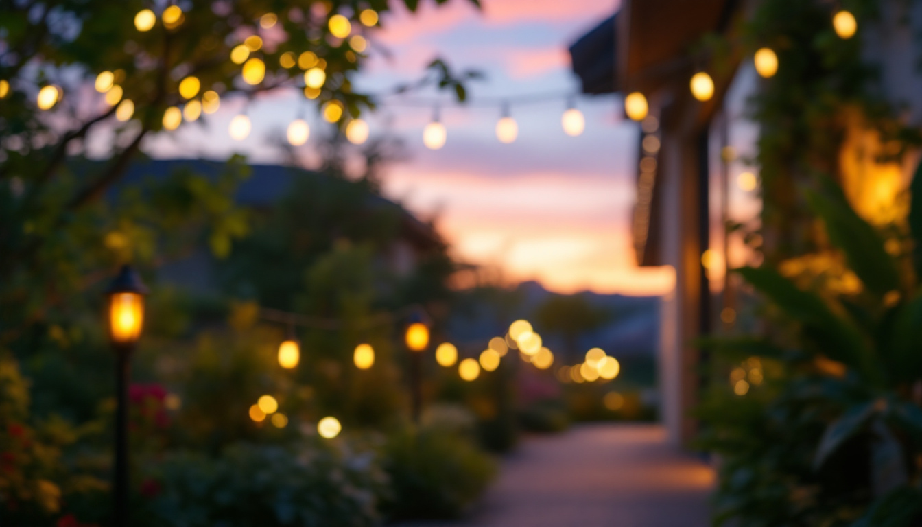 A photograph of a beautifully illuminated outdoor space featuring led exterior lights