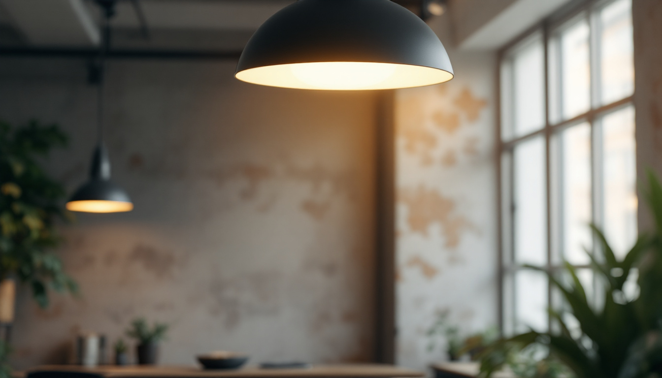 A photograph of a semi-flush light fixture elegantly illuminating a modern industrial workspace
