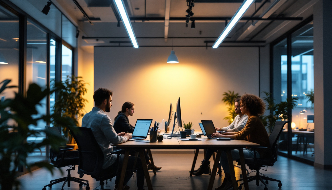 A photograph of capture a photograph of a modern workspace illuminated by a sleek light cove solution