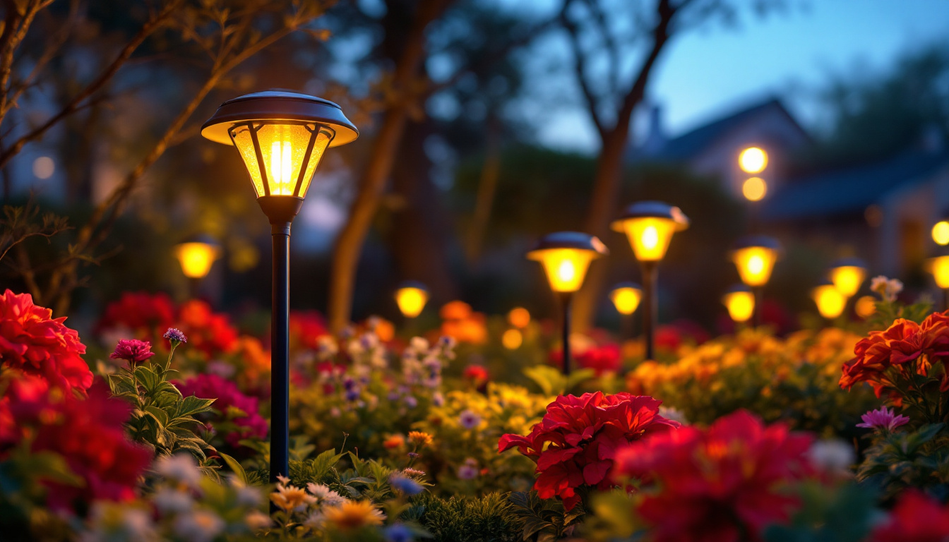 A photograph of capture a photograph of a beautifully illuminated garden at dusk