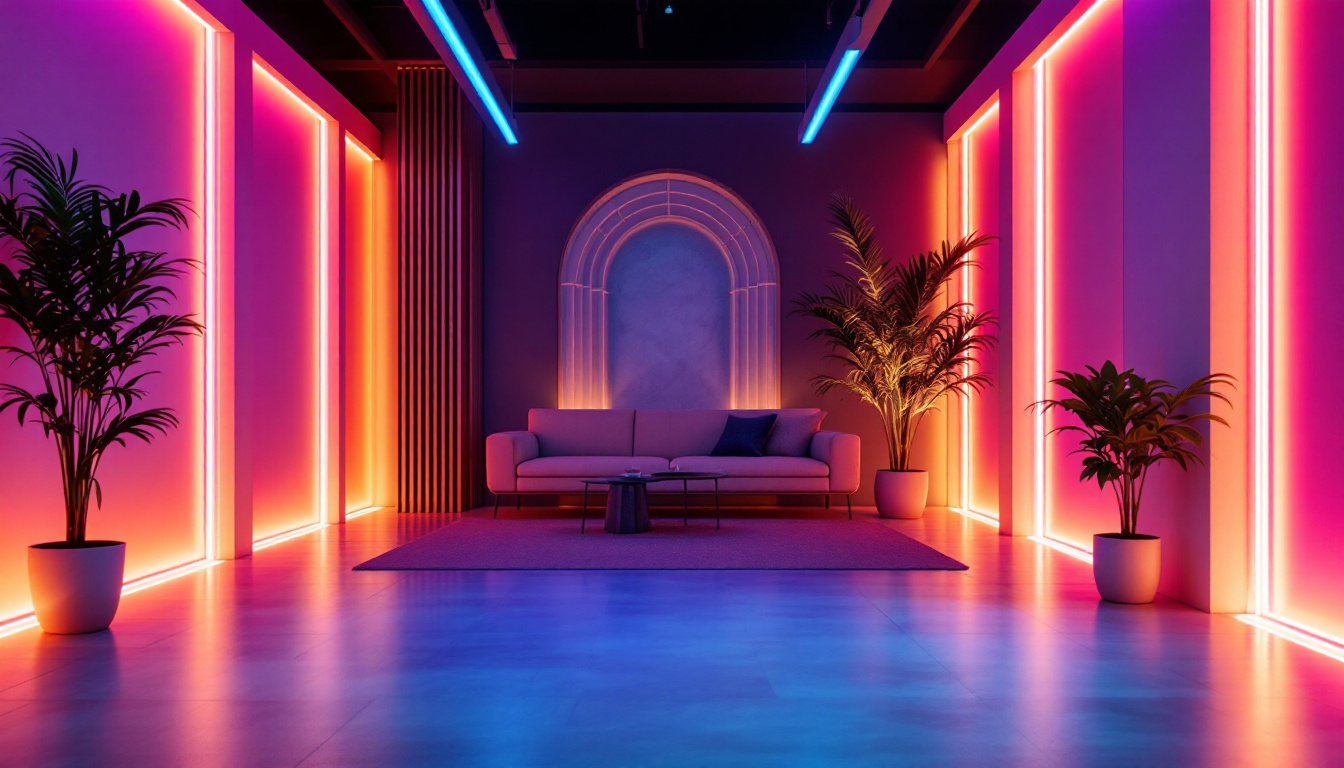 A photograph of a well-lit interior space showcasing vibrant led tape strip lighting elegantly accentuating architectural features
