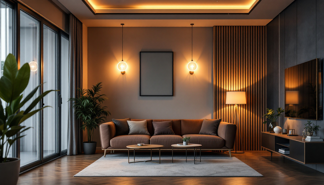 A photograph of a beautifully designed interior space featuring various lighting fixtures with 0-10v dimmers in action