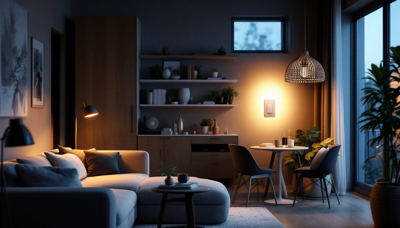 A photograph of a modern living space featuring a stylish led dimming light switch in action