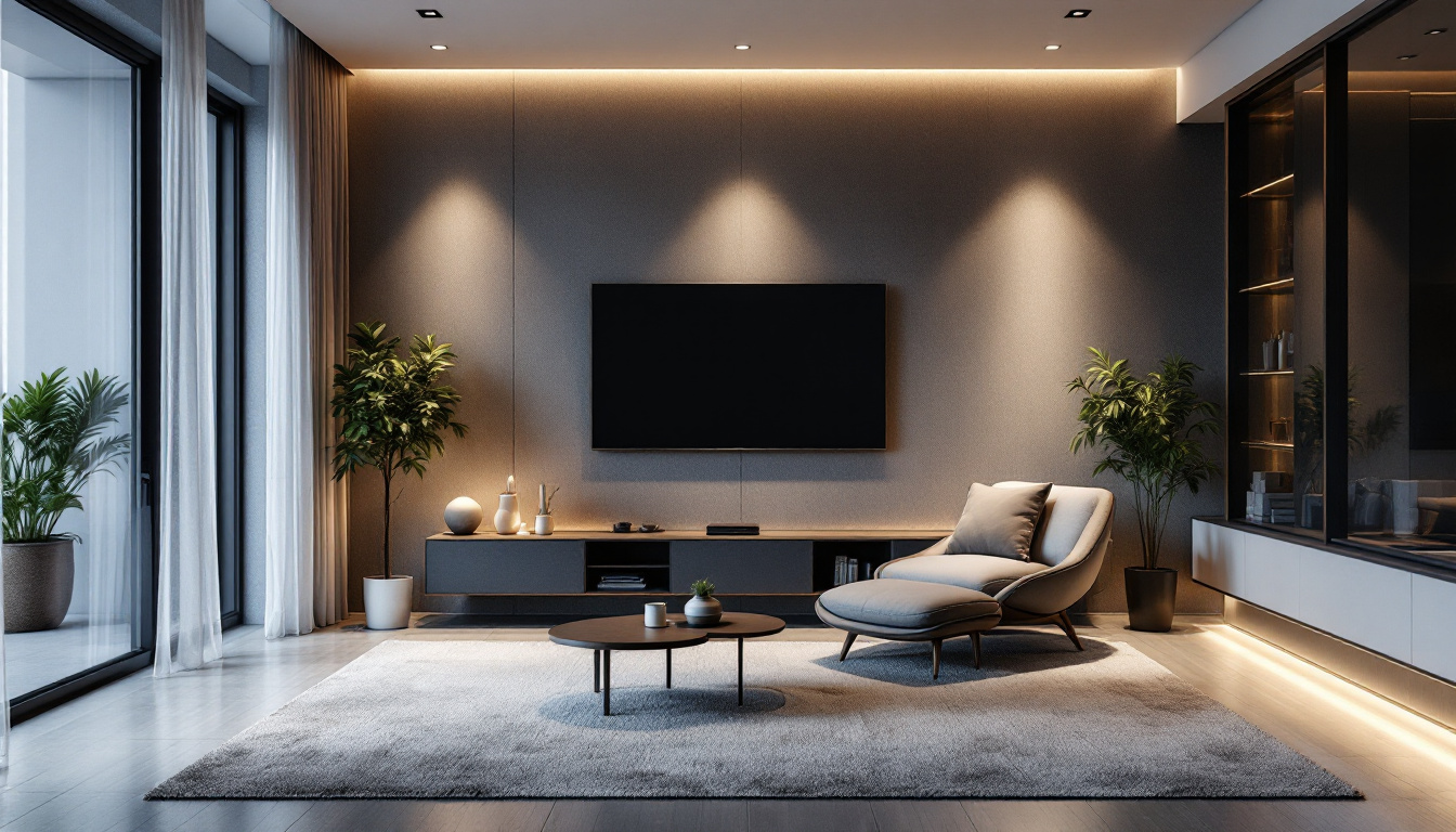 A photograph of a modern living space featuring stylish recessed can lights illuminating the room