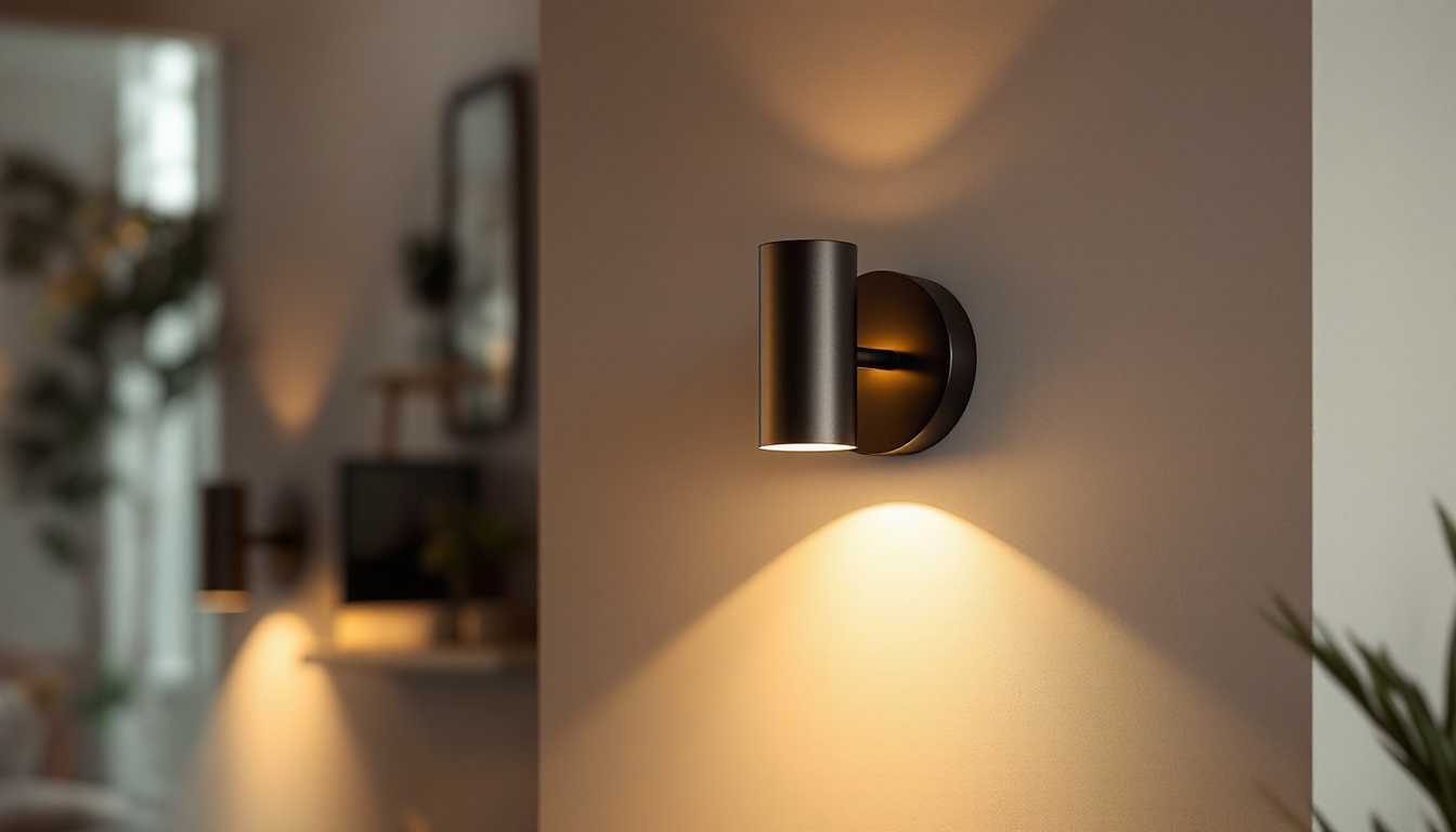 A photograph of a stylish wall sconce illuminating a cozy