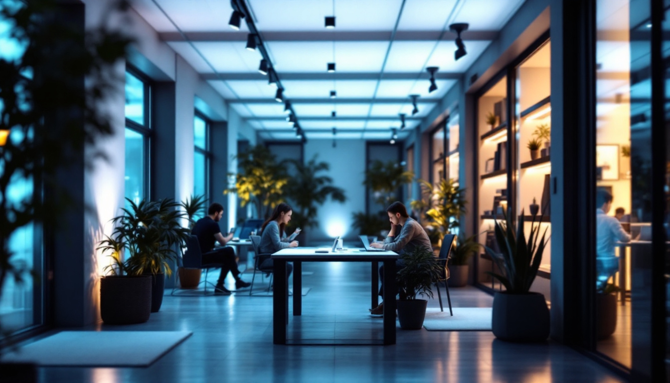 A photograph of a well-lit workspace or outdoor area showcasing effective lighting solutions