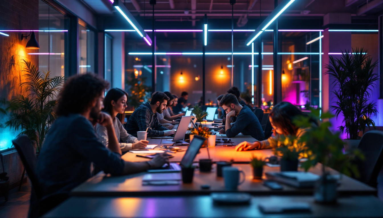 A photograph of a modern workspace illuminated by ilp lighting solutions
