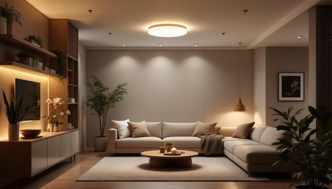 A photograph of a beautifully designed interior space featuring a stylish flush mount light fixture that highlights the room's ambiance