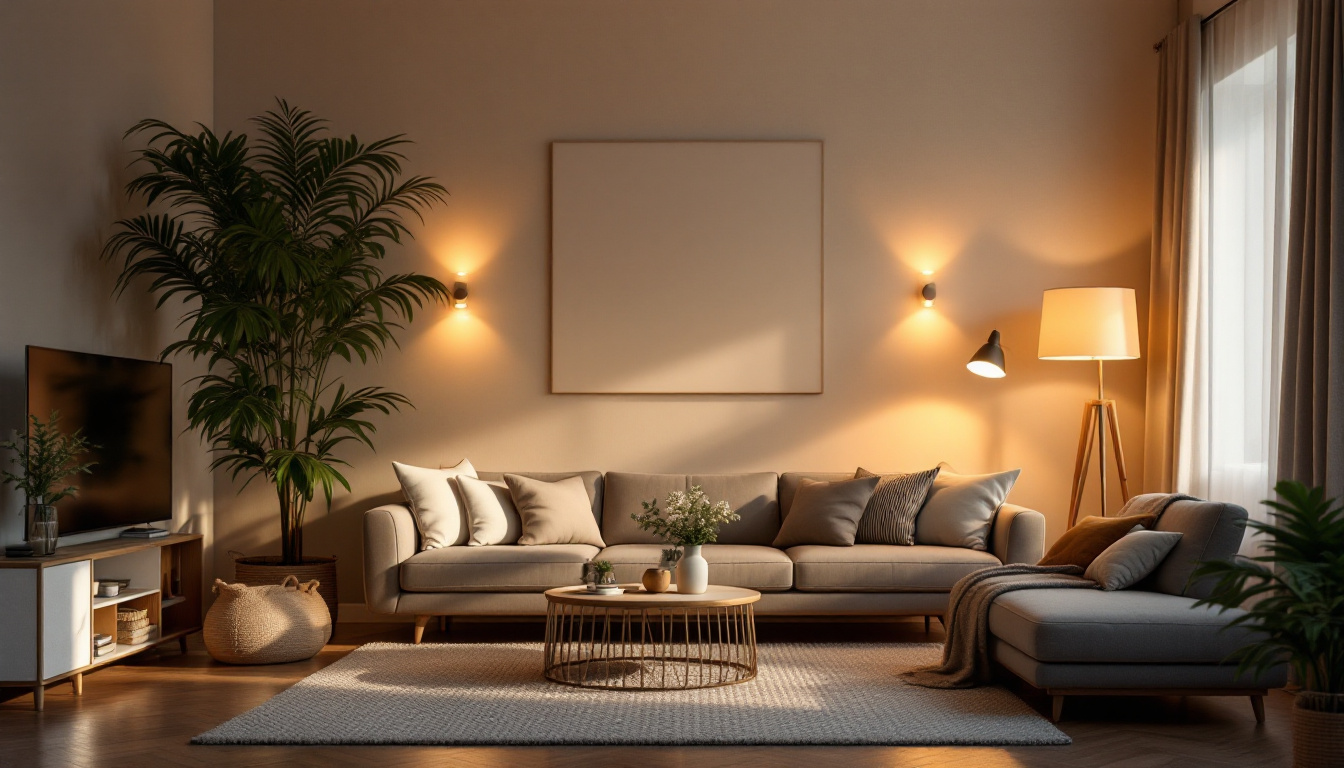 A photograph of a cozy living room scene showcasing various light dimmers in use