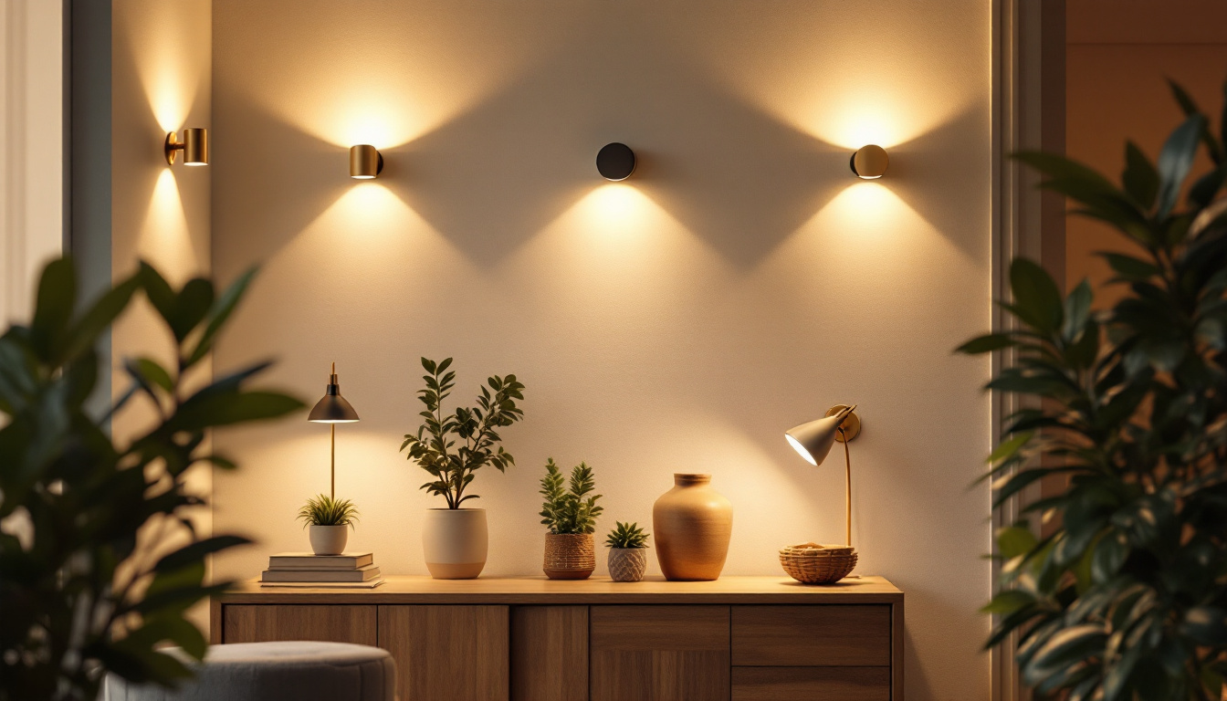 A photograph of a modern indoor space featuring lush plants illuminated by vibrant led grow lights