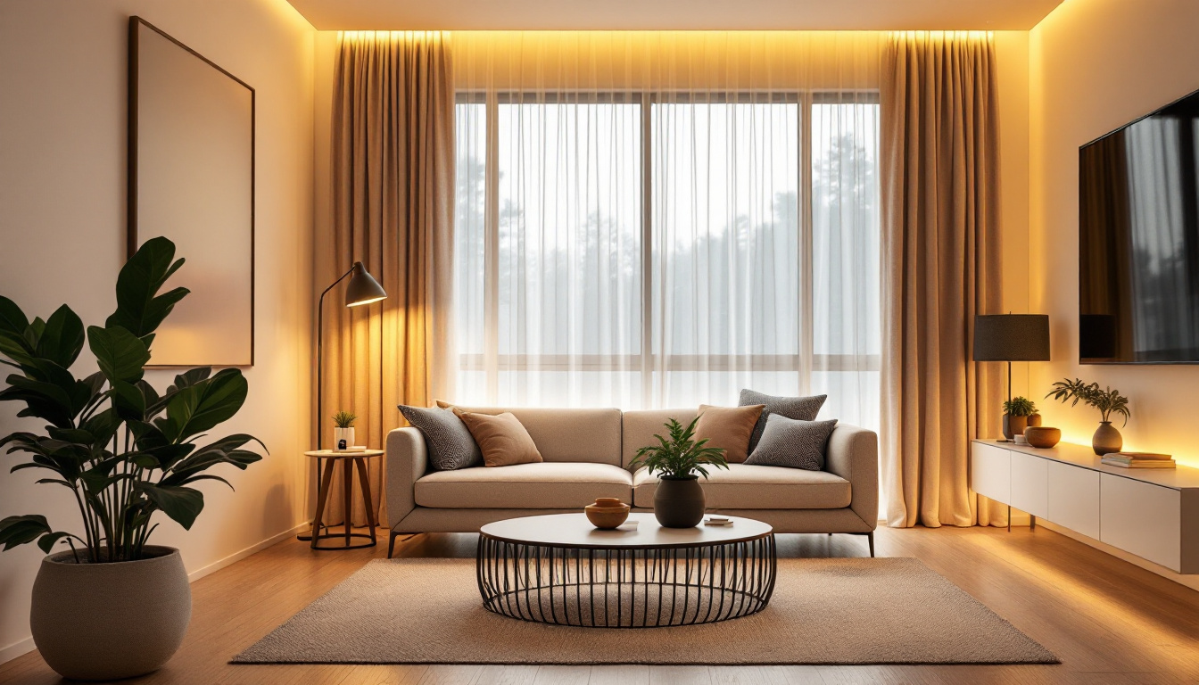 A photograph of a beautifully designed modern living space illuminated by rejuvenation lighting