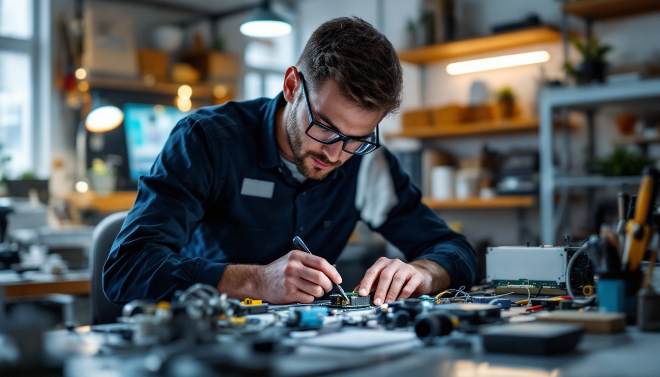 A photograph of a technician skillfully replacing an led driver in a well-lit