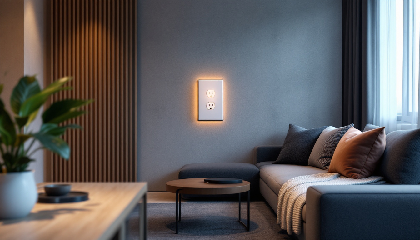 A photograph of a stylishly designed modern living space featuring sleek outlet cover boxes