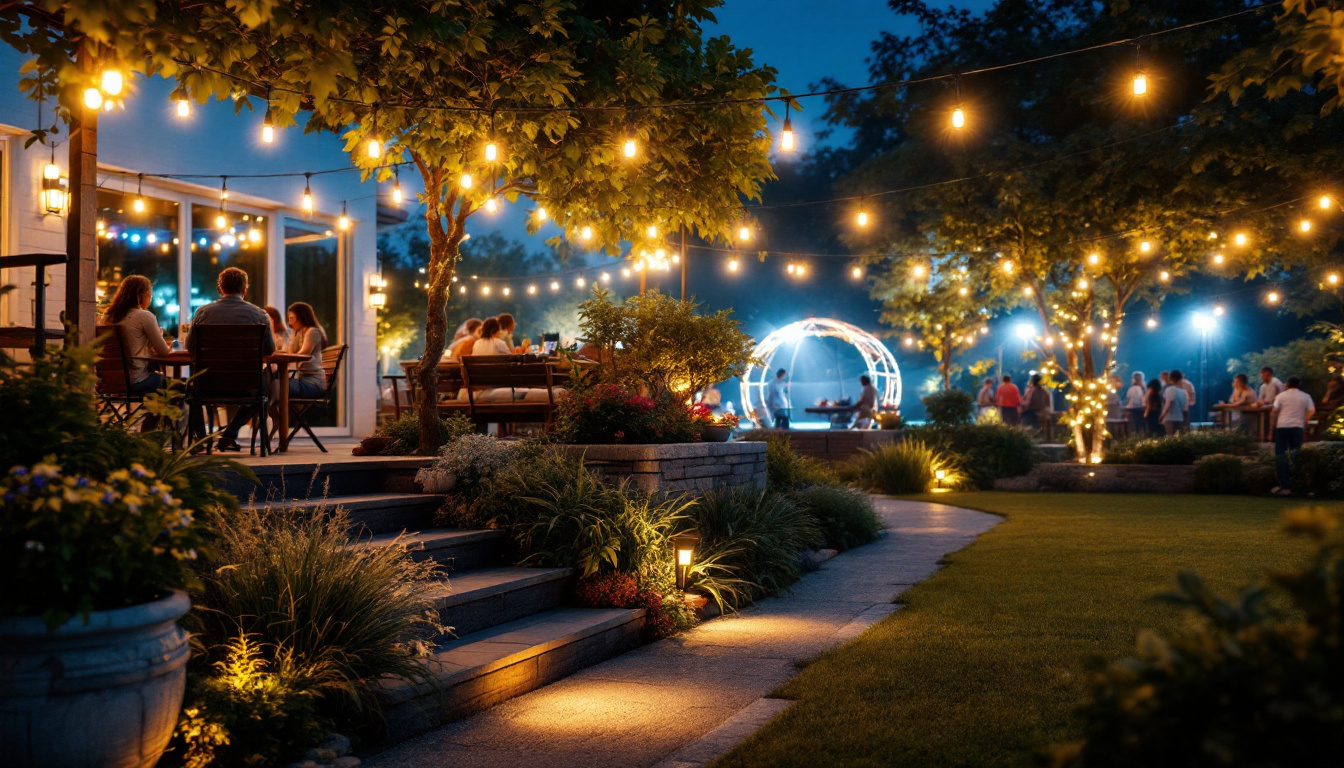A photograph of a beautifully illuminated outdoor space showcasing floodlights in action