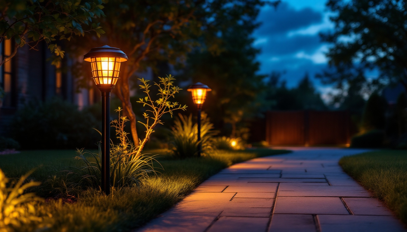 A photograph of capture a photograph of a beautifully illuminated driveway at dusk