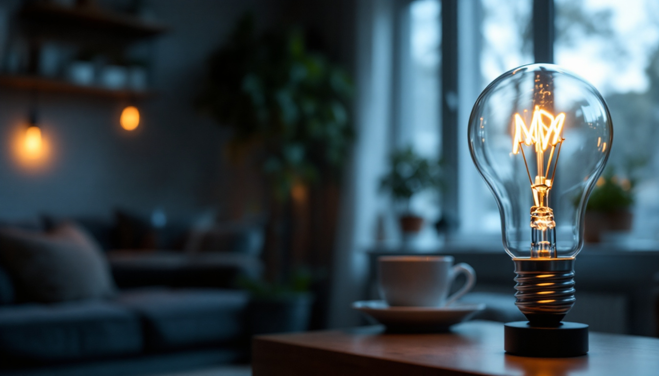 A photograph of a modern type b lamp bulb in a stylish setting