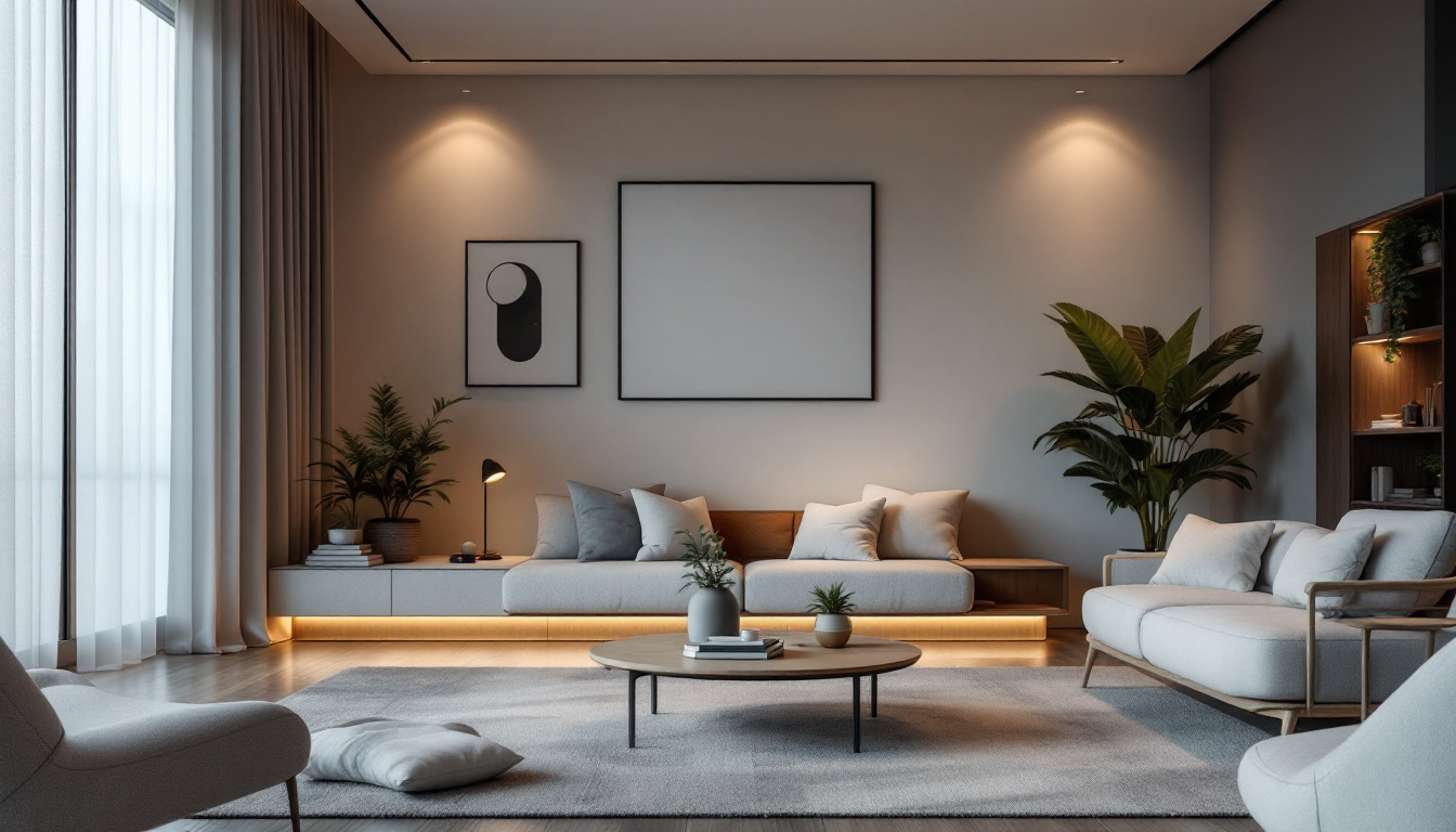 A photograph of a modern living space showcasing beautifully designed recessed led lights in action