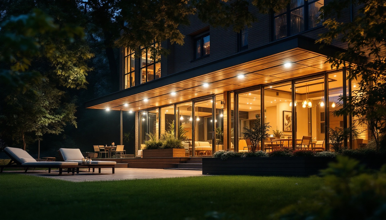 A photograph of a well-lit outdoor space featuring led canopy lights in use