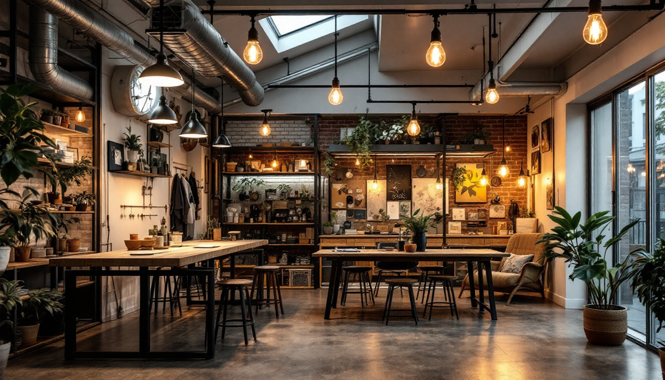 A photograph of an industrial light installation creatively integrated into various environments