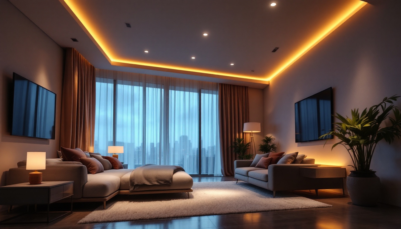 A photograph of a beautifully designed room featuring recessed led ceiling lights
