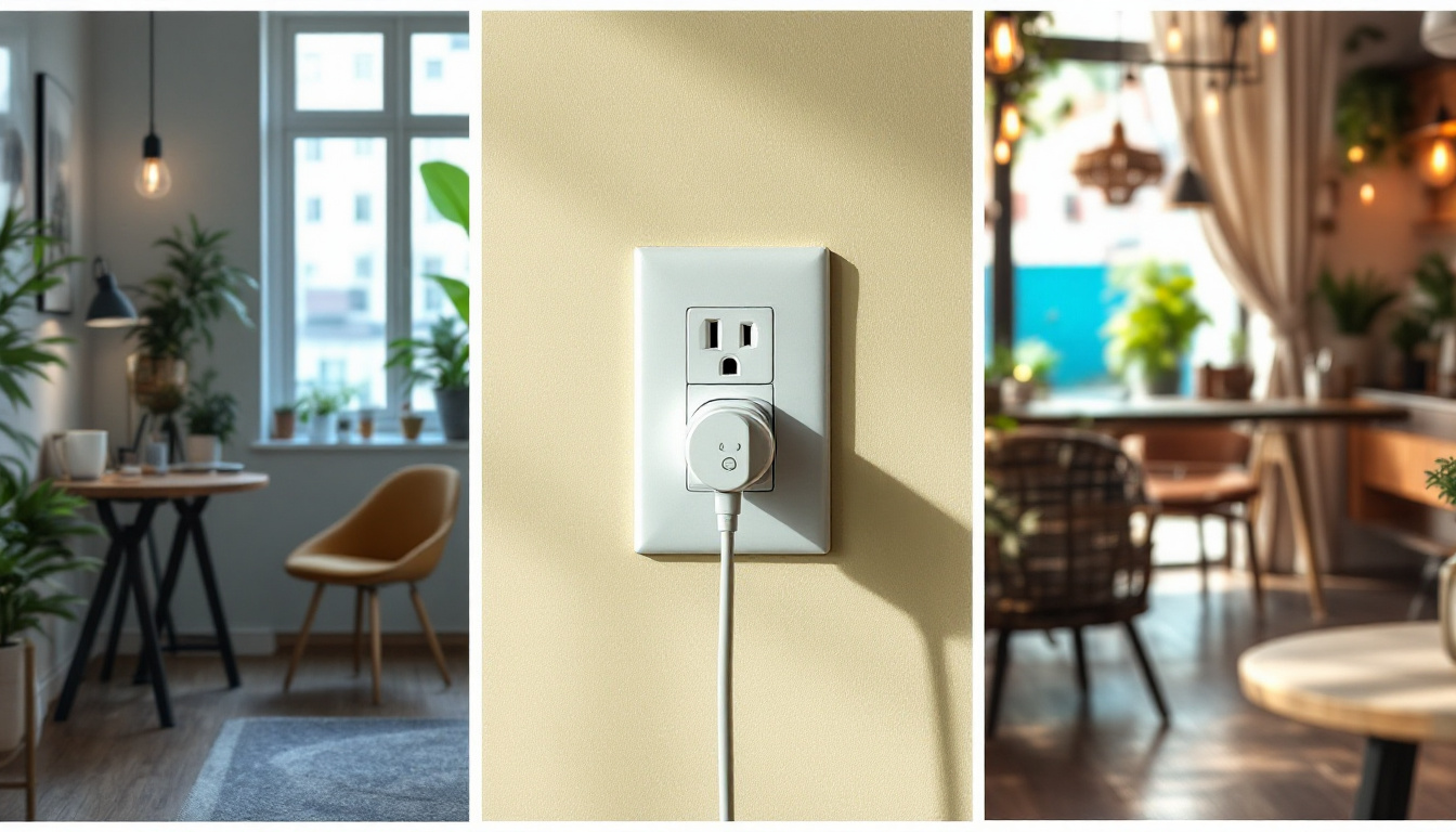 A photograph of a creatively arranged single outlet in diverse environments