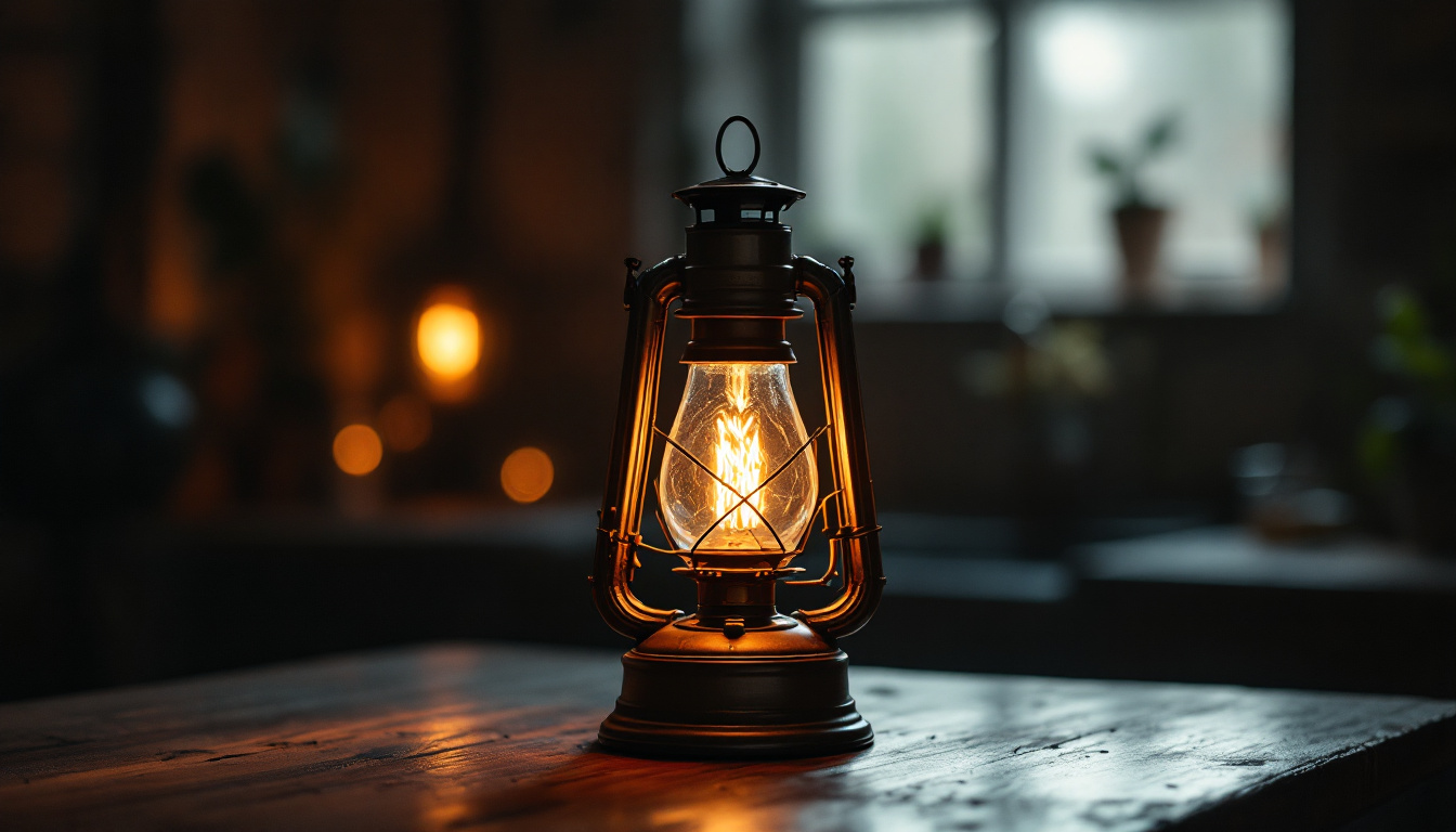 A photograph of a vintage-style lamp