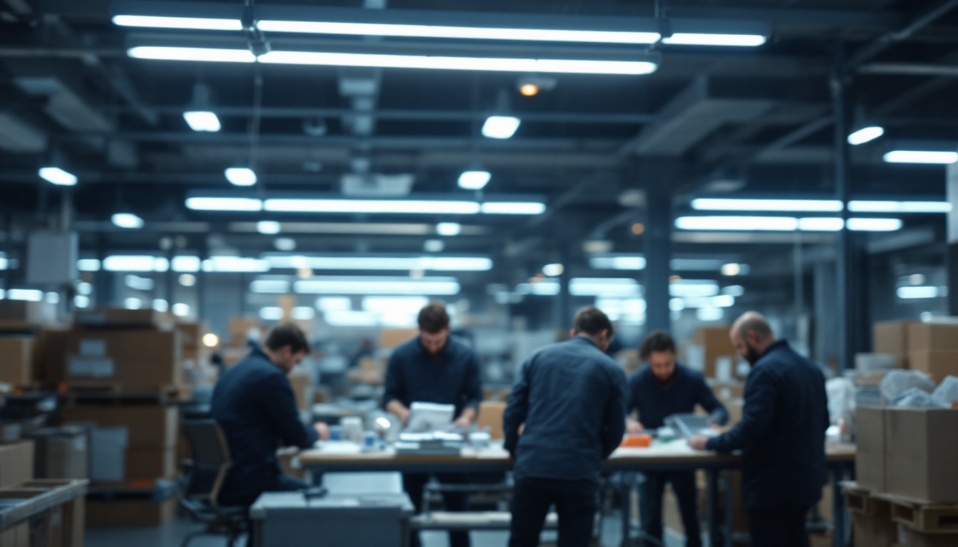 A photograph of a modern workplace or warehouse environment showcasing the sleek design and functionality of t8 ballasts in action