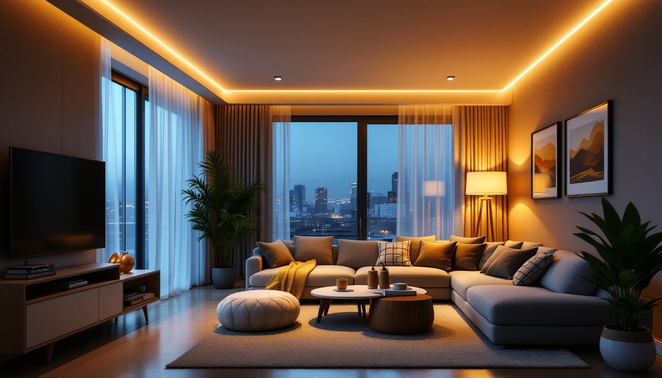 A photograph of a modern living space illuminated by sleek recessed canister ceiling lights