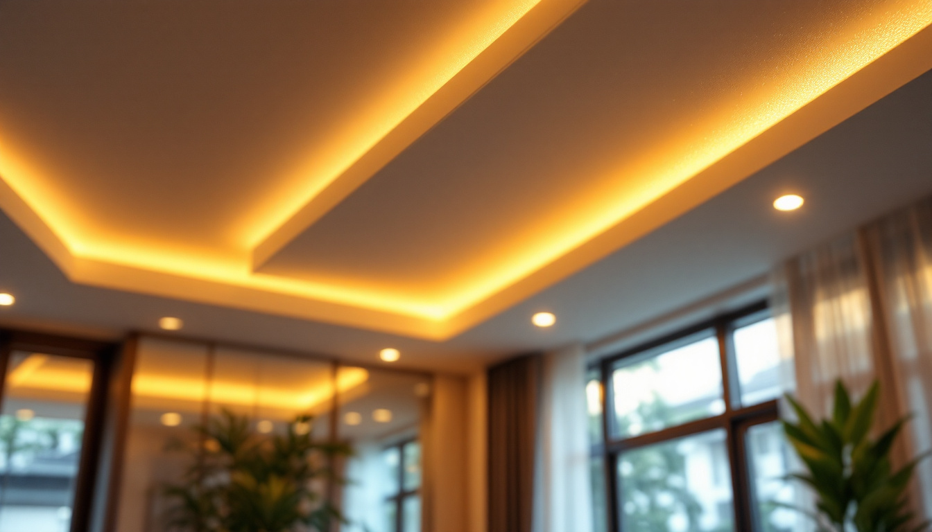 A photograph of a beautifully designed room featuring modern can lights installed in the ceiling