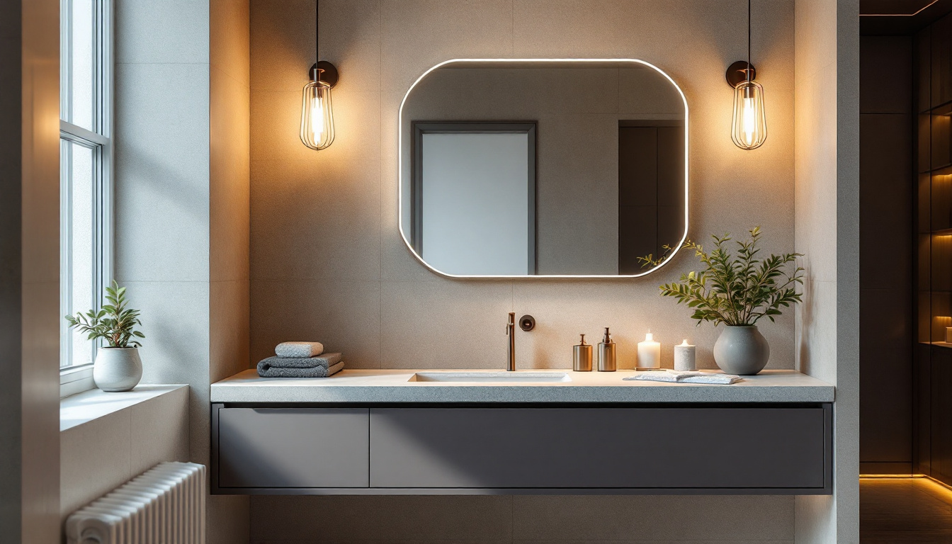 A photograph of a beautifully designed bathroom vanity featuring stylish light fixtures that enhance the space