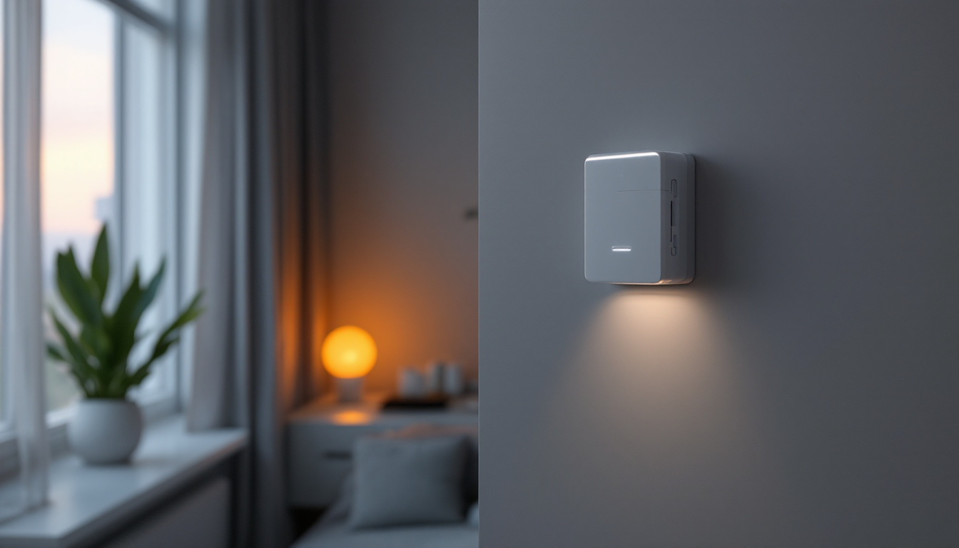 A photograph of a modern movement detector switch installed in a stylish home setting