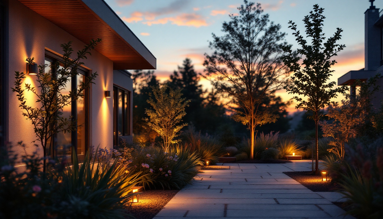 A photograph of a beautifully illuminated outdoor space transitioning from dawn to dusk