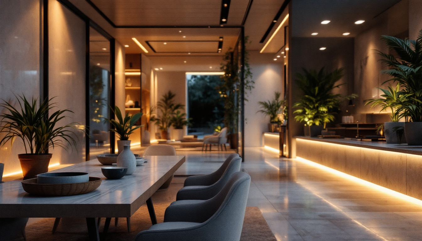 A photograph of a beautifully designed interior space showcasing recessed led lights in action