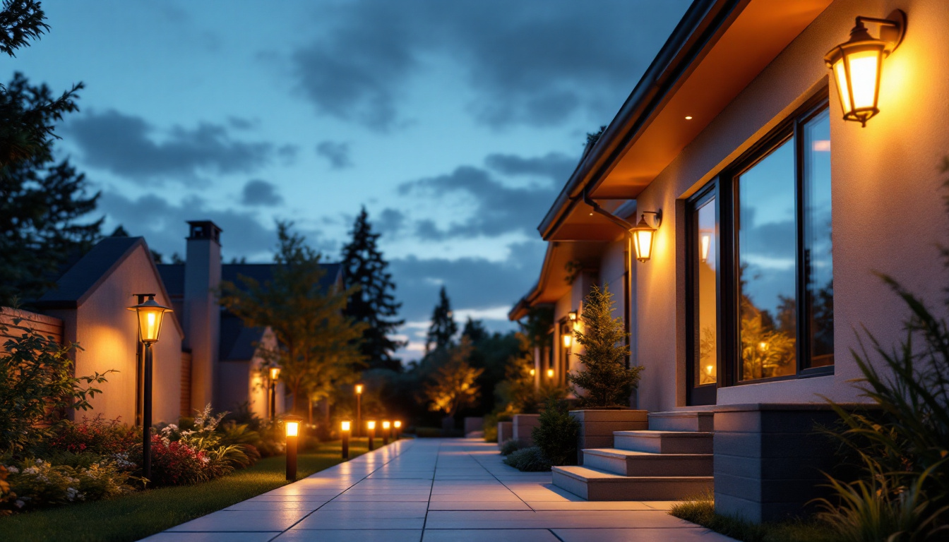 A photograph of a beautifully illuminated outdoor space showcasing various styles of house lights