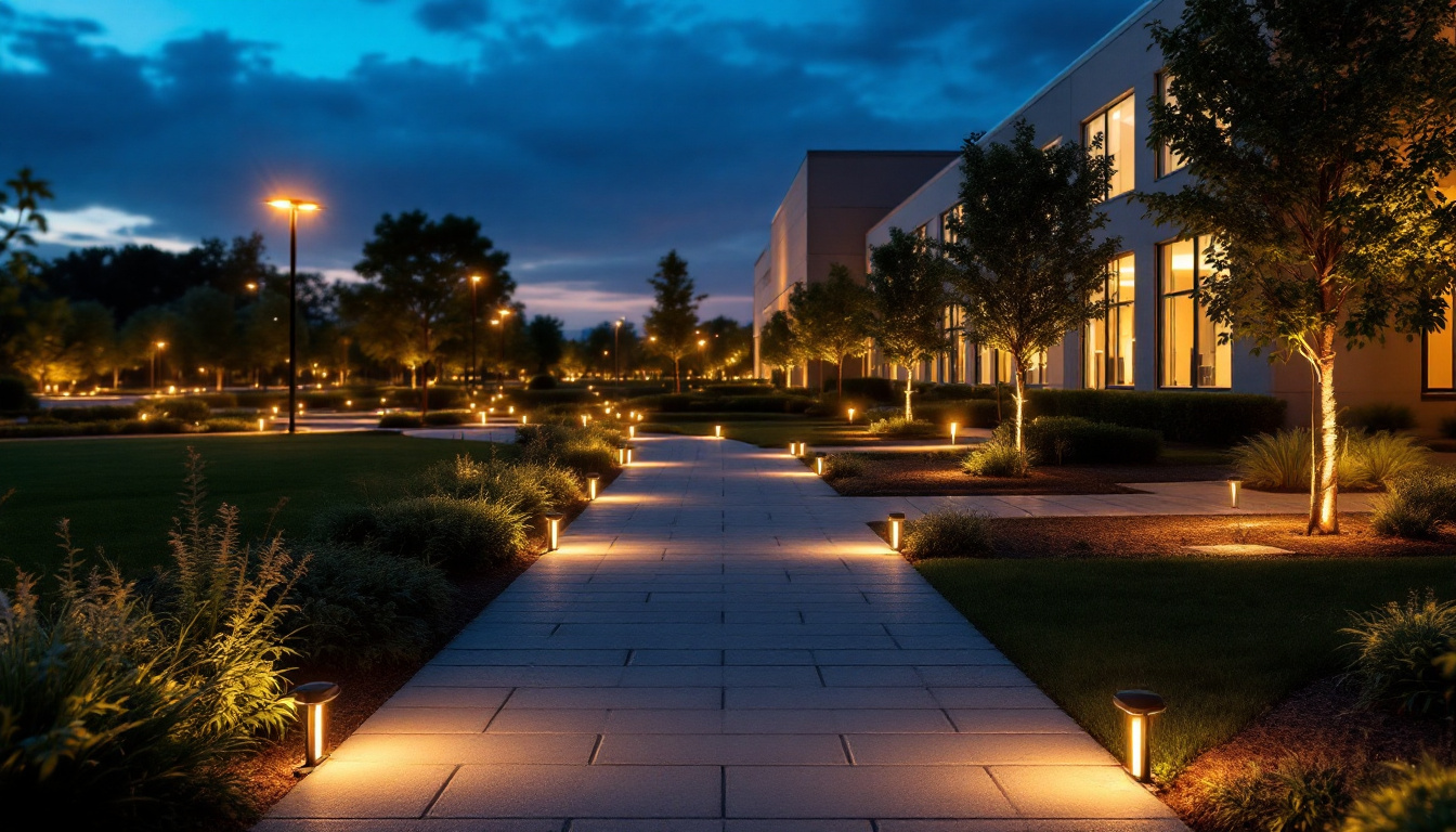 A photograph of a beautifully illuminated workplace or warehouse at dusk