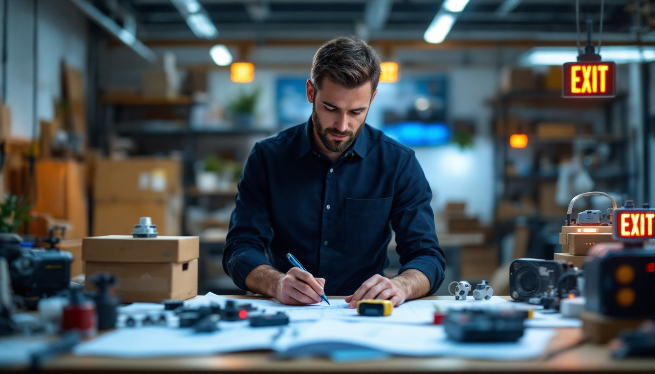 A photograph of a skilled engineer or designer working collaboratively in a modern workshop