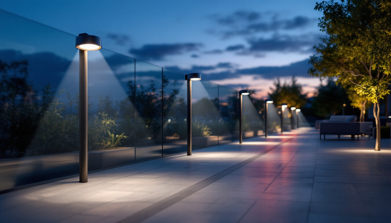 A photograph of a beautifully illuminated outdoor space featuring stylish flood lights that enhance both the aesthetic appeal and functionality of the area