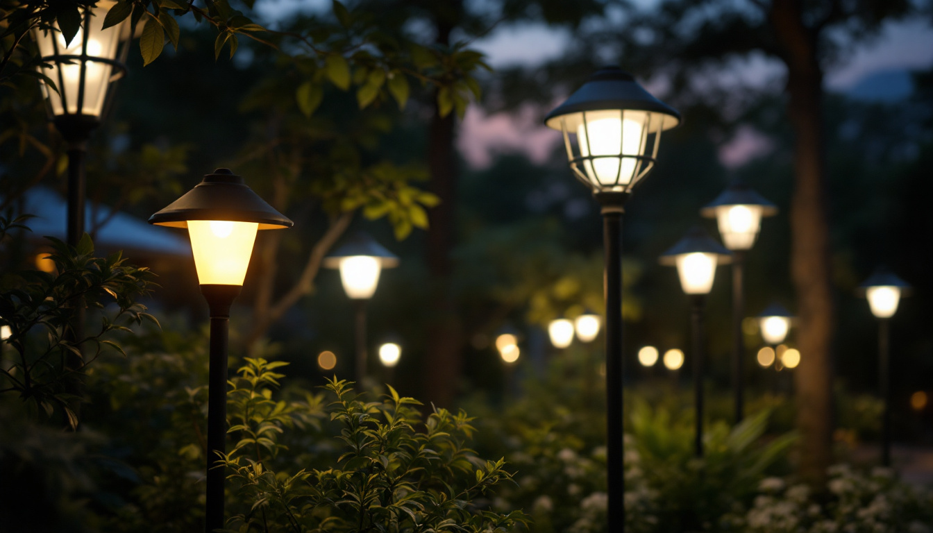 A photograph of a beautifully illuminated outdoor space showcasing various led outdoor lamps in use
