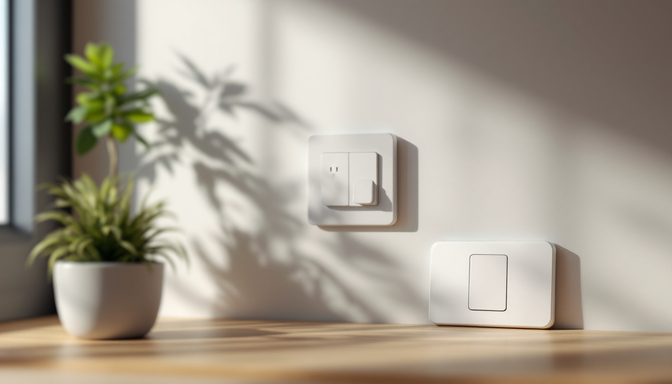 A photograph of a modern back-to-back electrical box installation showcasing sleek switches and receptacles in a contemporary home setting