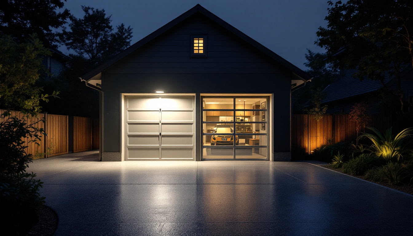 A photograph of a well-lit residential garage showcasing innovative lighting solutions that enhance functionality and aesthetics