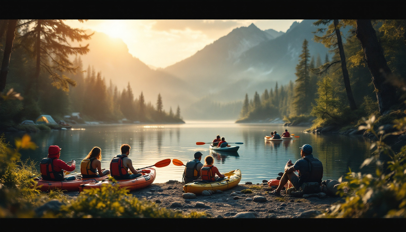 A photograph of a vibrant outdoor scene featuring people enjoying various recreational activities