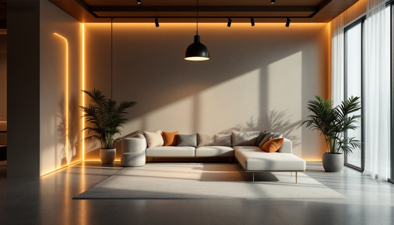 A photograph of a modern interior space showcasing various innovative up lighting designs that highlight their effects on ambiance and aesthetics
