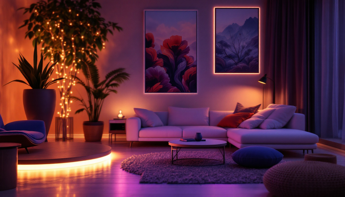 A photograph of a beautifully arranged lighting strip installation in a stylish interior setting
