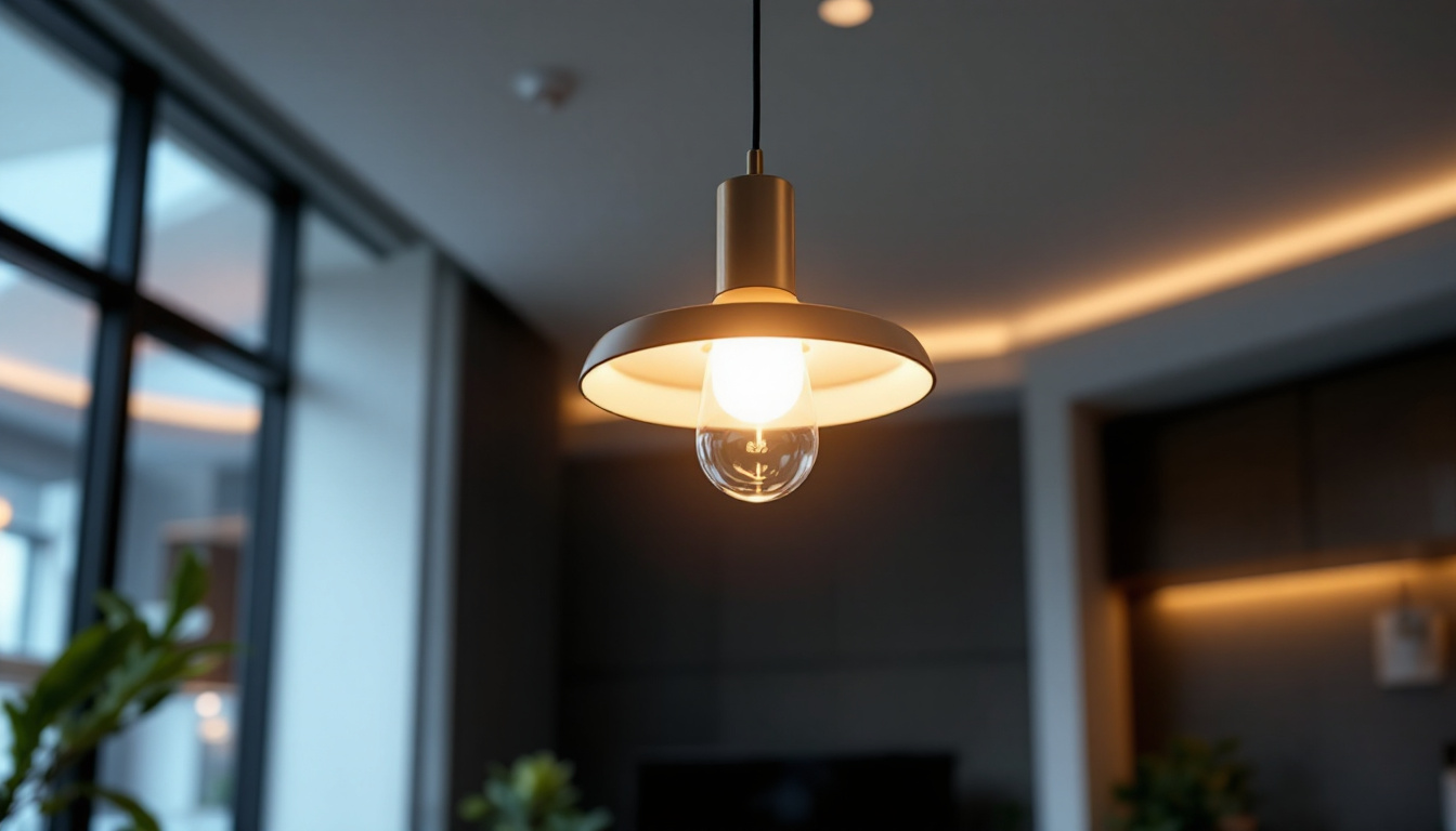 A photograph of a modern led overhead light fixture illuminating a stylish