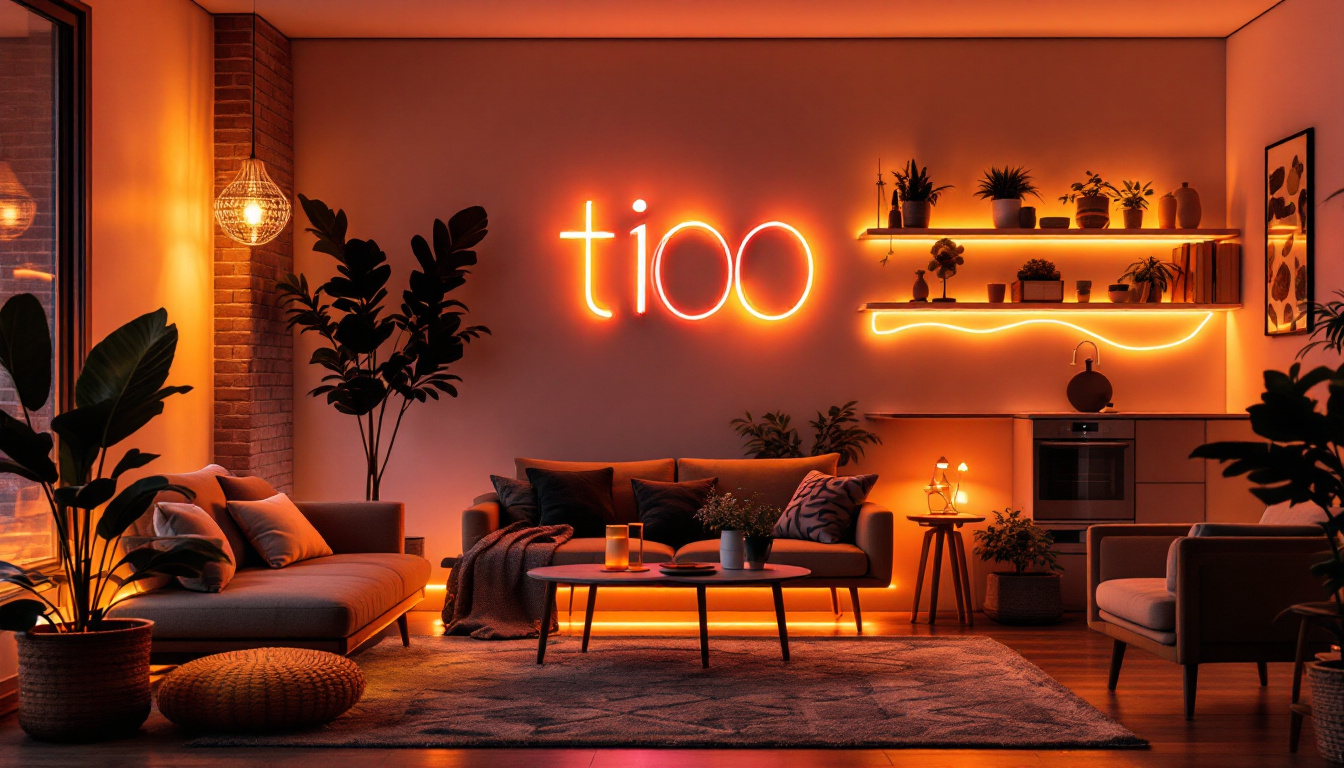 A photograph of a vibrant and creatively lit space showcasing t100 light strips in action