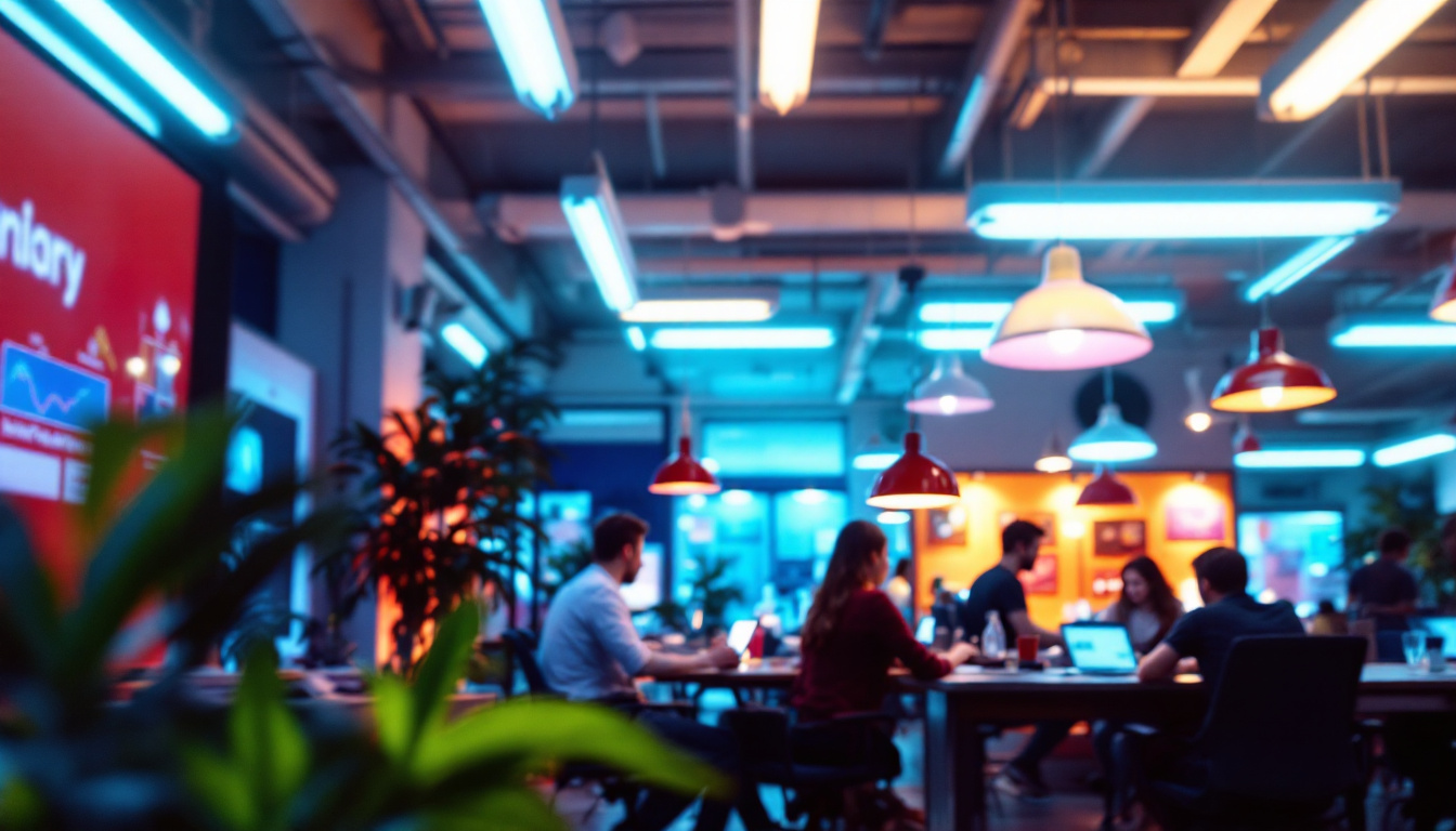 A photograph of a brightly lit indoor space showcasing various fluorescent lamps in action