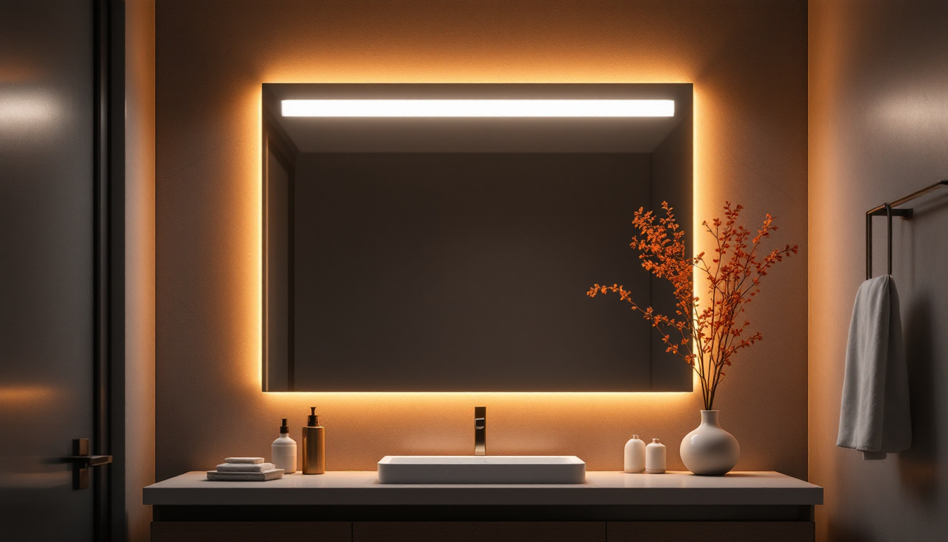 A photograph of a beautifully illuminated bathroom mirror featuring led lighting